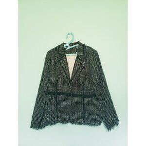 Bisou Bisou Michele Bohbet Women 14 Blazer Fringe Chic Black Career Woven Check
